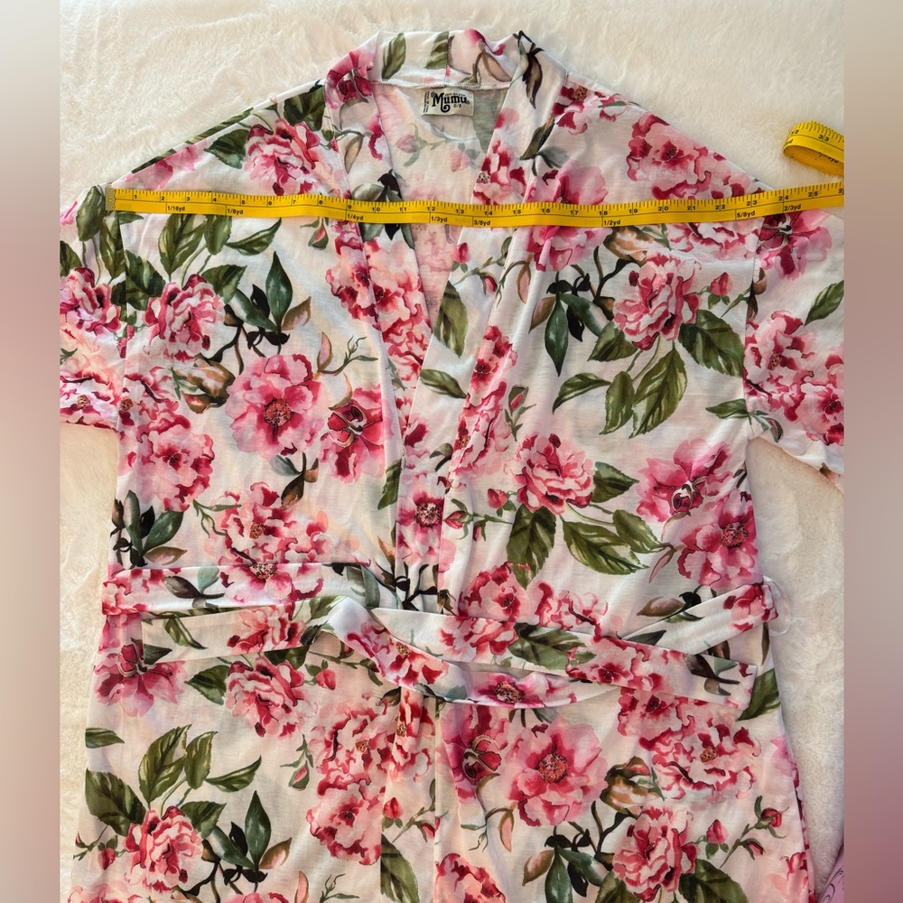 Show Me Your Mumu White & Pink Floral Kimono Shirt Sleeve Robe- One Size - Picture 10 of 13